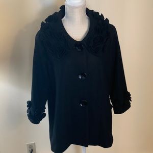 NWT Ali Miles black wool coat. 3/4 sleeves. Cute detail on collar and sleeves.